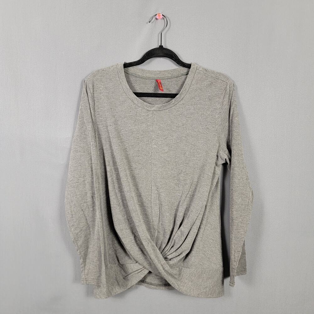 Anymiss Twist Front Gray Long Sleeve Scoop Neck Stretch Knit Casual Top